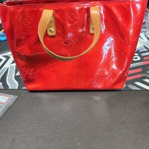 Louis Vuitton Red and Tan Glossy Tote COA Included